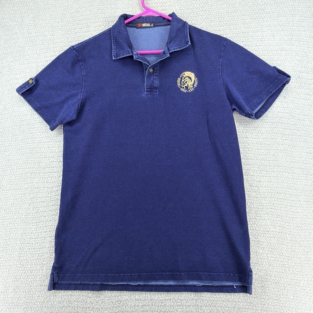 Diesel Polo Shirt Mens XL Navy Blue Slim Fit Only The Brave Embroidered Logo